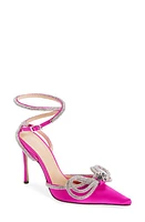 Mach & Mach Double Crystal Bow Pointed Toe Pump in Fuchsia Satin at Nordstrom, Size 7Us