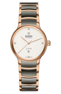 RADO Centrix Automatic Diamond Ceramic Bracelet Watch, 30.5m in White/Black at Nordstrom