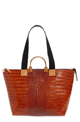 Clare V. Le Zip Sac Croc Embossed Leather Tote in Cuoio Autumn Croco at Nordstrom