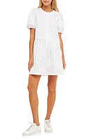 English Factory Puff Shoulder Mixed Media Minidress at Nordstrom,