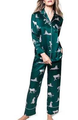 Petite Plume Panthre de Nuit Piped Mulberry Silk Pajamas Green at Nordstrom,