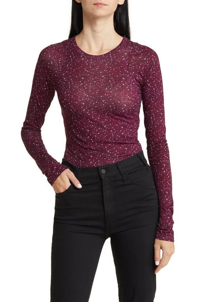 rag & bone Shaw Houndstooth Long Sleeve Cotton Top in Burgundy Multi at Nordstrom, Size X-Large