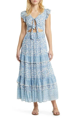 ALICIA BELL Cutout Tie Front Cotton & Silk Cover-Up Maxi Dress Blue Psychedelic at Nordstrom,