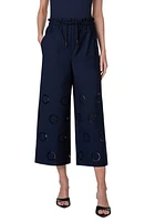 Akris punto Frey Embroidered Eyelet Wide Leg Crop Pants Navy at Nordstrom,