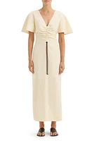 SIR Josefina Ruched Flutter Sleeve Linen Dress in Creme at Nordstrom, Size 0