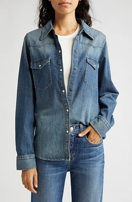 Nili Lotan Travis Long Sleeve Chambray Shirt in Classic Wash at Nordstrom, Size X-Small