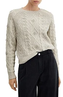 MANGO Rhinestone Cable Stitch Sweater in Light/Pastel Grey at Nordstrom, Size X-Small