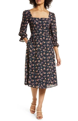 Julia Jordan Floral Bell Sleeve Midi Dress Black Multi at Nordstrom,