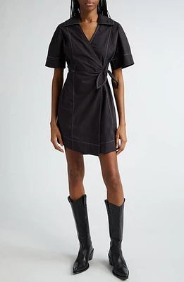 Ganni Organic Cotton Wrap Minidress Black at Nordstrom, Us