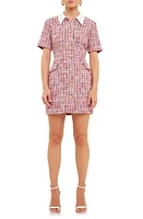 Endless Rose Point Collar Tweed Mini Shirtdress Pink Multi at Nordstrom,