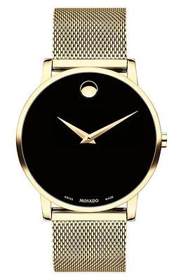 Movado Museum Mesh Bracelet Watch, 40mm in Gold/Black/Gold at Nordstrom