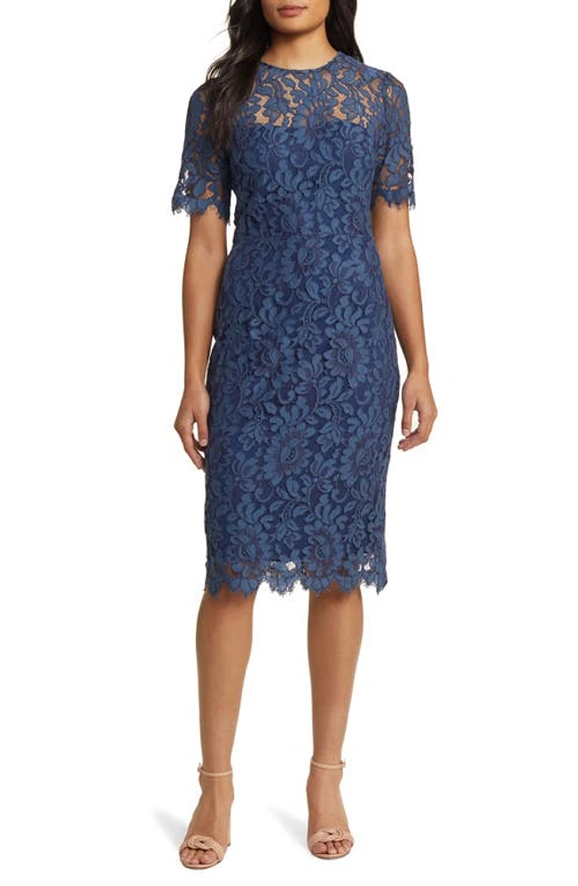 Eliza J Embroidered Lace Overlay Cocktail Dress Slate at Nordstrom,