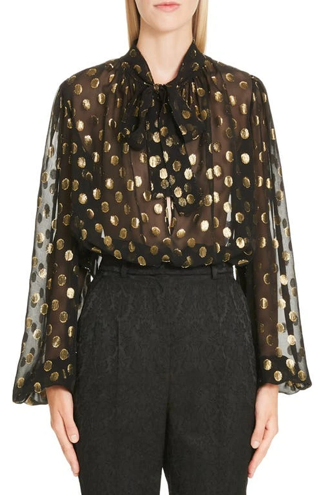 Dolce & Gabbana Metallic Fil Coupé Chiffon Top in Jacquard at Nordstrom, Size 10 Us