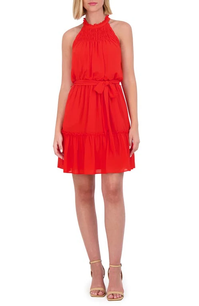 Vince Camuto Ruffle Tie Waist Sleeveless Dress Poppy at Nordstrom,