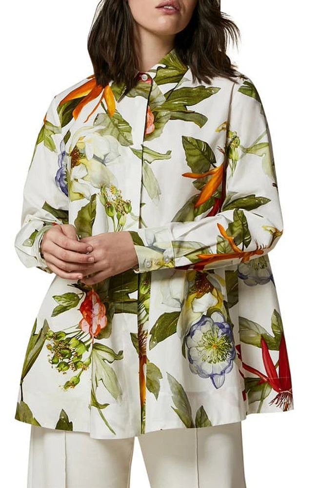 Marina Rinaldi Appia Floral Cotton Button-Up Shirt White Big at Nordstrom,