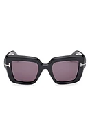 TOM FORD Esme 50mm Square Sunglasses in Shiny Black /Smoke at Nordstrom