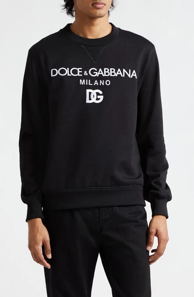 Dolce & Gabbana Embroidered Logo Cotton French Terry Graphic Sweatshirt N0000 Nero at Nordstrom, Us