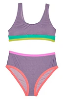 Beach Lingo Kids' Sparkle Colorblock Two-Piece Swimsuit Lilac at Nordstrom,