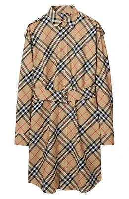 burberry Iconic Check Long Sleeve Cotton Twill Shirtdress Sand Ip at Nordstrom,