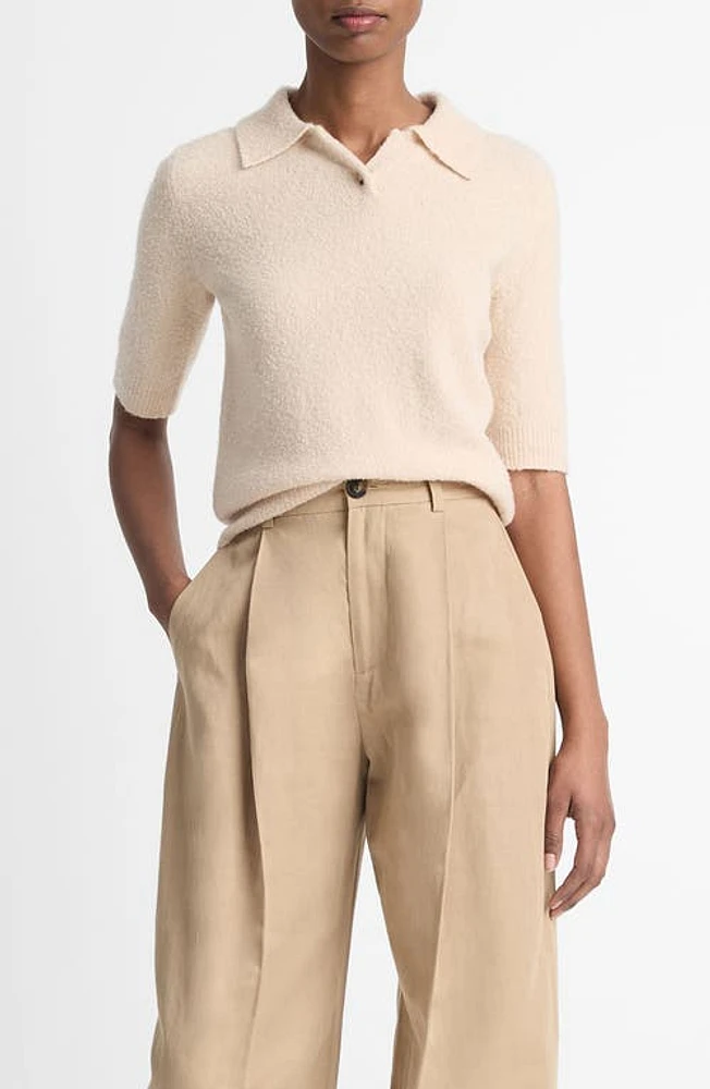 Vince Bouclé Short Sleeve Silk Blend Polo Sweater at Nordstrom,