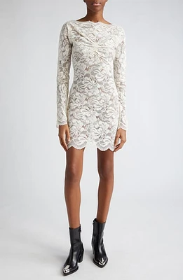 Rabanne Ruched Long Sleeve Sheer Stretch Lace Minidress Ivory at Nordstrom, Us