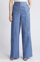 BOSS Tasena Hollywood Waist Linen & Cotton Wide Leg Pants Light/Pastel Blue at Nordstrom,