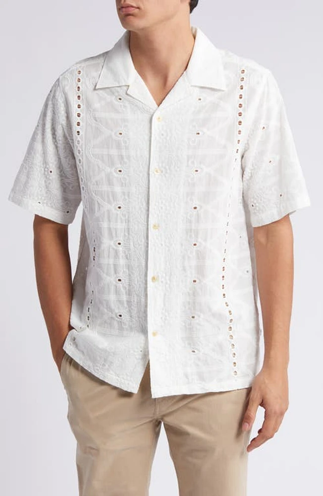 NN07 Julio 5392 Cotton Pointelle Camp Shirt White at Nordstrom, R