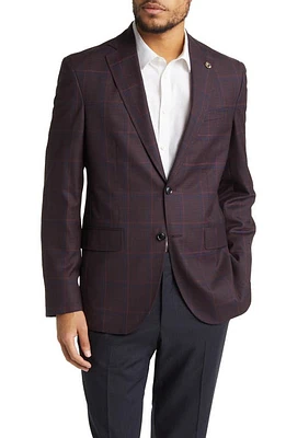 Ted Baker London Karl Slim Fit Soft Construction Plaid Wool Sport Coat Rust/Purple at Nordstrom,