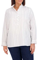 Foxcroft Mia Metallic Stripe Shirt B/W at Nordstrom,