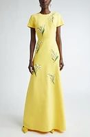 Carolina Herrera Embellished Bow Back Gown in Sunshine Yellow Multi at Nordstrom, Size 6