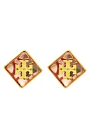 Tory Burch Resin Logo Stud Earrings in Rolled Gold /Pink at Nordstrom