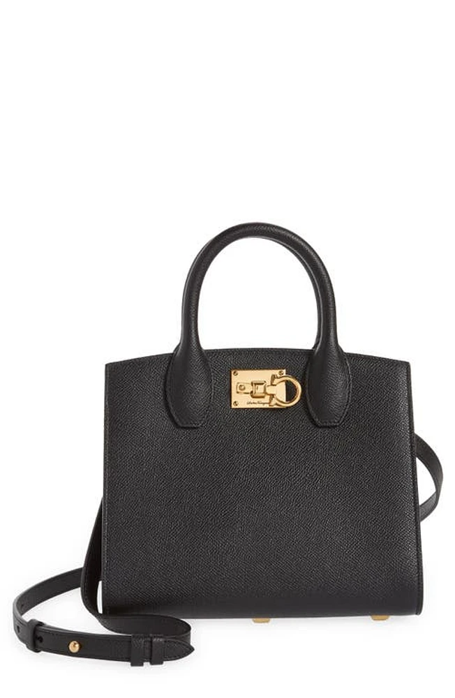 FERRAGAMO Studio Box Mini Leather Top-Handle Bag in Nero /Bonbon at Nordstrom