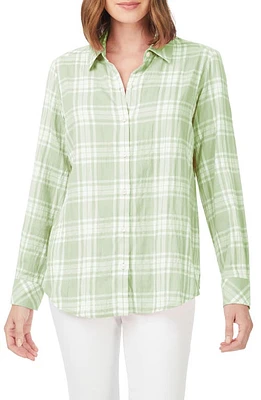 Foxcroft Rhea Plaid Tunic Blouse Sea Mist at Nordstrom,