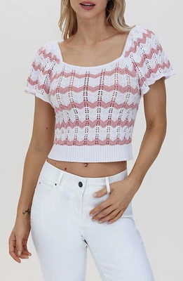 525 Kalli Chevron Stripe Knit Crop Top Bleach White Multi at Nordstrom,