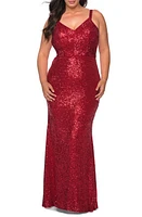 La Femme Sequin Crisscross Back Trumpet Gown Red at Nordstrom,