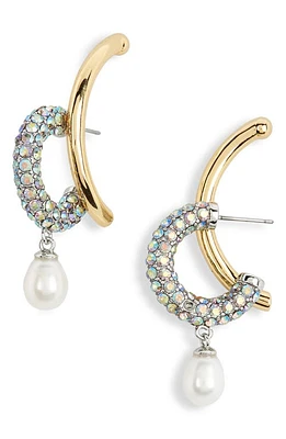 DEMARSON Estella Freshwater Pearl Drop Pavé Hoop Earrings in Gold at Nordstrom