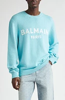 Balmain Logo Wool Blend Sweater Snc Light Blue/White at Nordstrom,