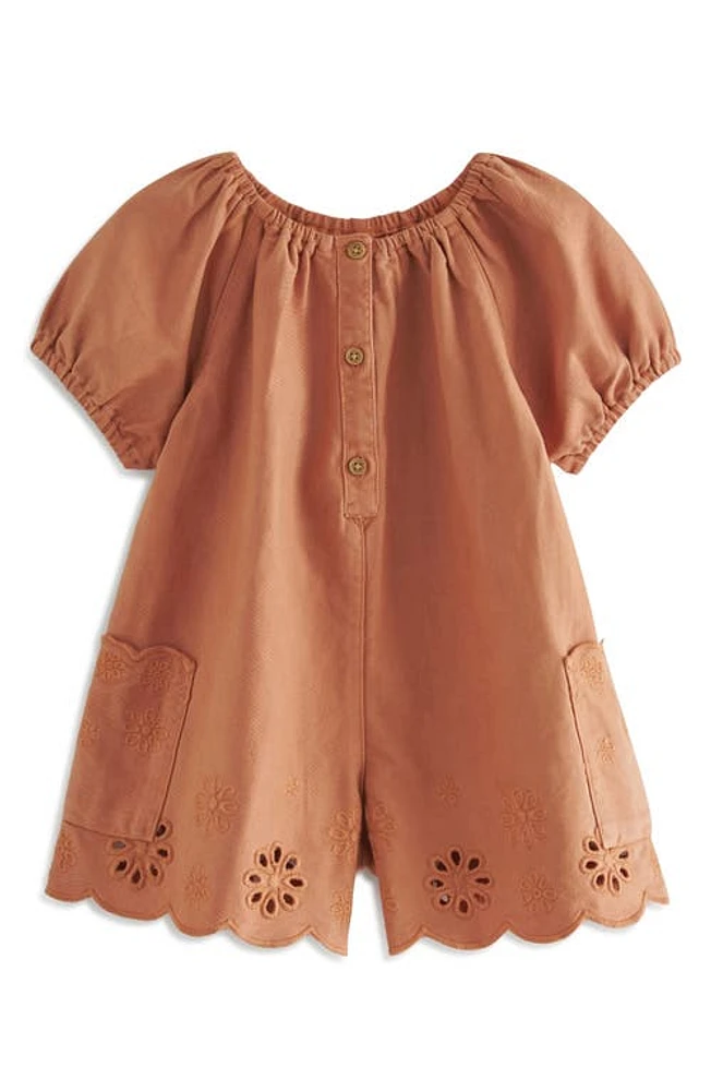 NEXT Kids' Eyelet Cotton Denim Romper Rust at Nordstrom,