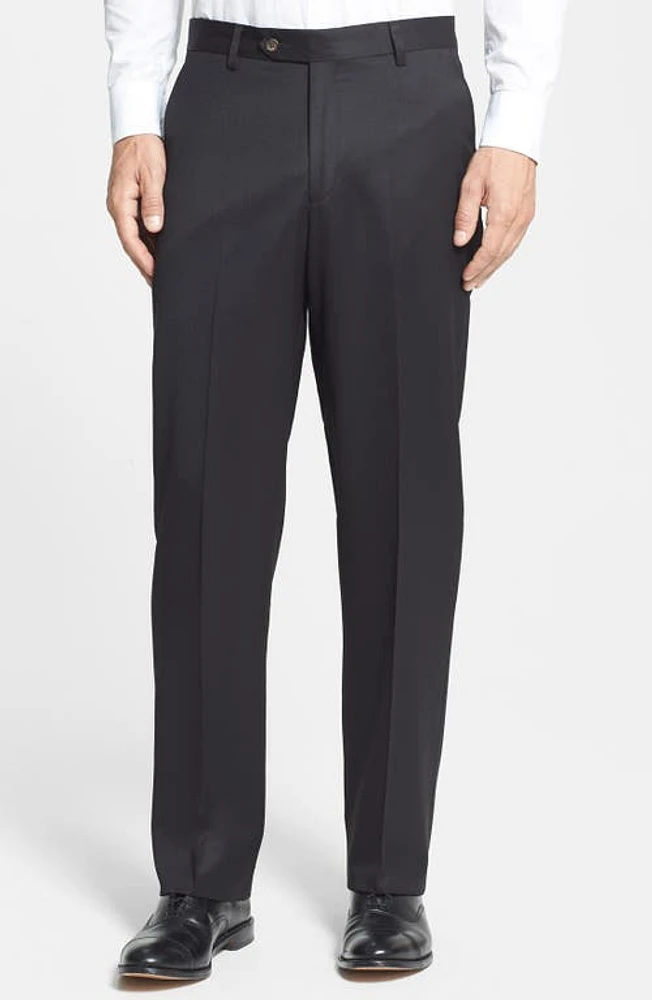 Berle Flat Front Classic Fit Wool Gabardine Dress Pants Black at Nordstrom, X