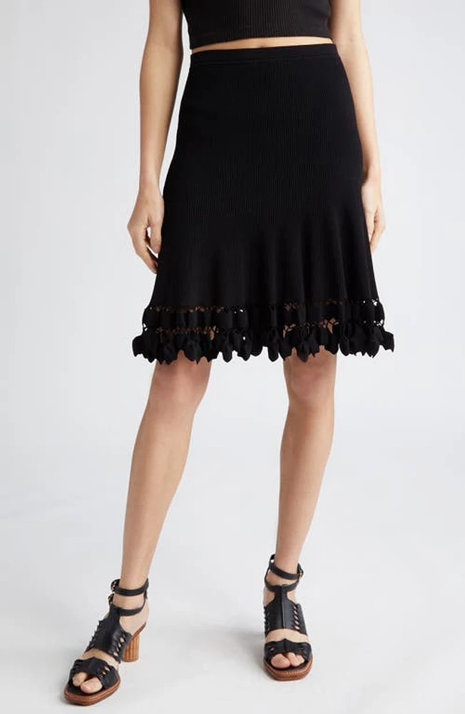 Ulla Johnson Danica Cutwork Hem Rib Skirt in Noir at Nordstrom, Size Large