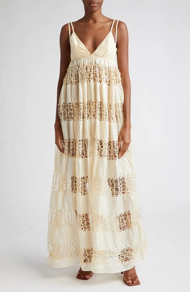 HOUSE OF AAMA Anancy Panelled Silk Maxi Dress Tan at Nordstrom,