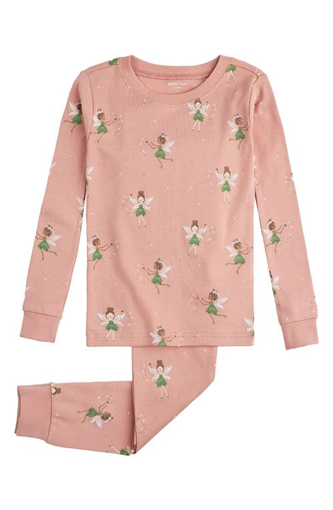 Petit Lem Kids' Fantasy Print Organic Cotton Fitted Two-Piece Pajamas Pink at Nordstrom,