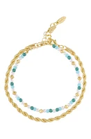 Ettika Set of 2 Turquiose and Imitation Pearl Anklets in Gold at Nordstrom