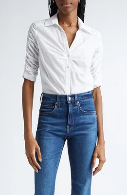 Veronica Beard Porta Ruched Cotton Button-Up Shirt White at Nordstrom,