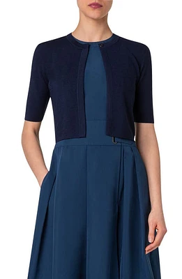 Akris punto Short Sleeve Merino Wool Crop Cardigan Ink at Nordstrom,