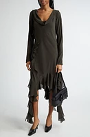 Acne Studios Dalinda Ruffle Detail Long Sleeve Midi Dress in Anthracite Grey at Nordstrom, Size 2 Us