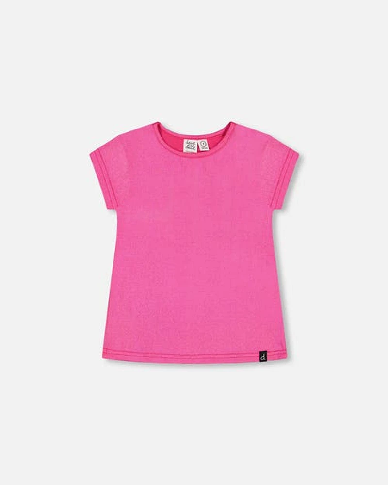 Deux Par Deux Girl's Bright Shiny Rib T-Shirt Fuchsia Pink at Nordstrom