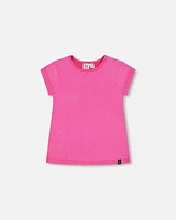 Deux Par Deux Girl's Bright Shiny Rib T-Shirt Fuchsia Pink at Nordstrom