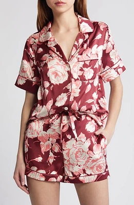 Liberty London Classic Floral Silk Satin Short Pajamas Burgundy at Nordstrom,