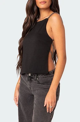 EDIKTED Karli Embellished Strap Open Back Top Black at Nordstrom,